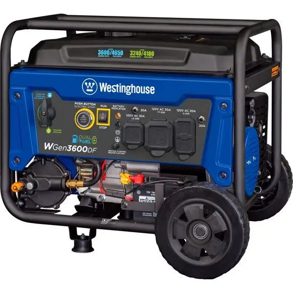 westinghouse 4650 peak watt dual fuel portable generator, remote electric start, rv ready outlets. westinghouse 4650 peak watt dual fuel portable generator, remote electric start, rv ready outlets.