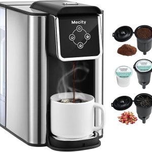 mecity coffee maker 3 in 1 single serve coffee machine, compatible with k cup capsules, instant coffee maker, tea maker, 6/8/10 oz cup sizes, removable 50 oz water reservoir, 120v 1150w