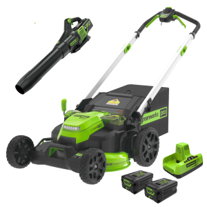 60v 25″ cordless battery self propelled mower combo kit w/ blower, (2) 4.0ah batteries and dual port charger