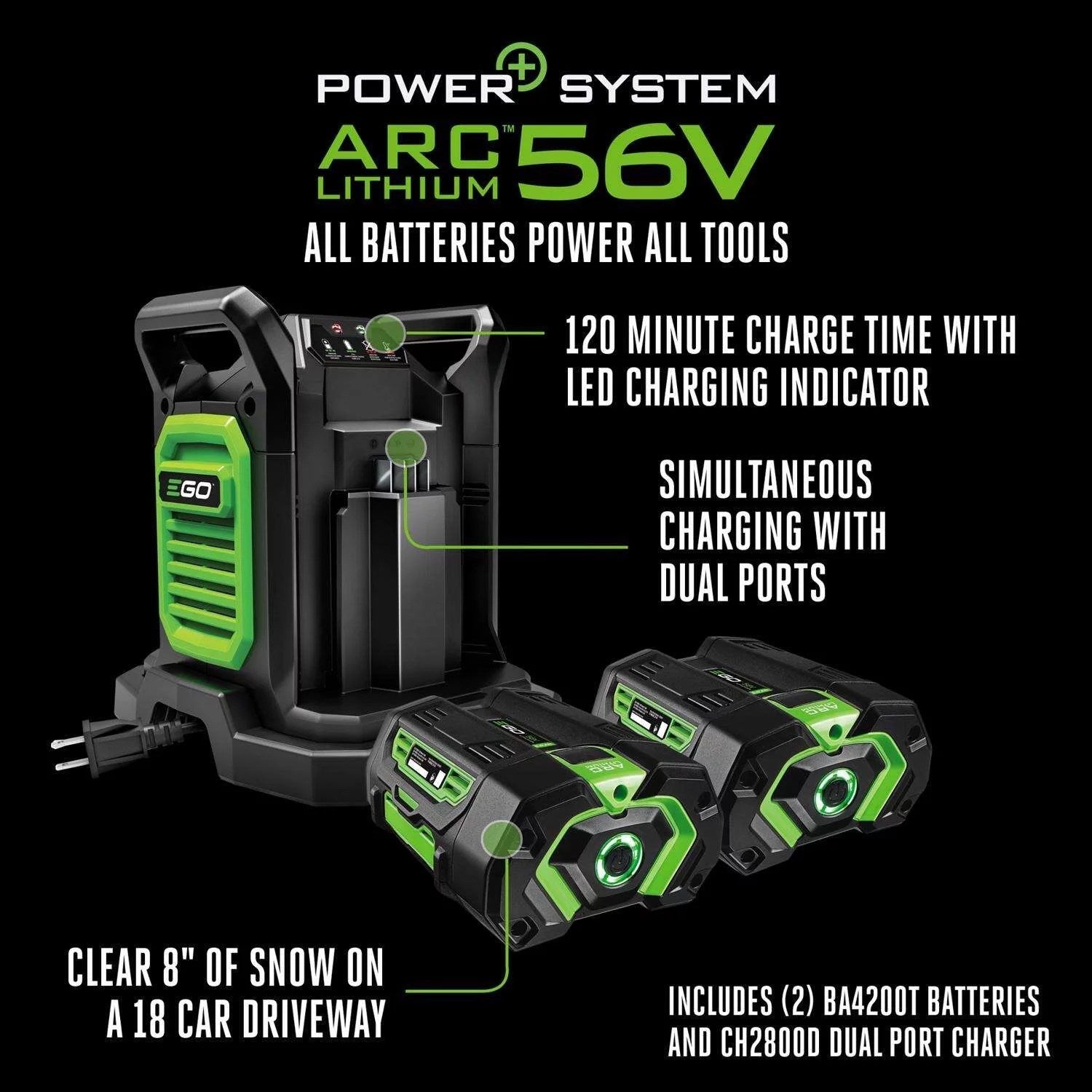 ego power+ snt2405 24 in. two stage 56 v battery snow blower kit (battery & charger) w/ two 7.5 ah batteries ego power+ snt2405 24 in. two stage 56 v battery snow blower kit (battery & charger) w/ two 7.5 ah batteries