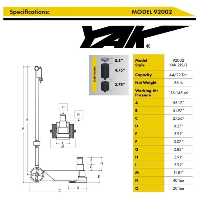 esco yak 22 44 ton long air hydraulic jack esco yak 22 44 ton long air hydraulic jack