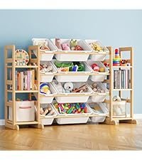 spaceaid toy storage organizer with 6 shelves and 12 bins, bookshelf/bookcase, kids bin shelf, toys box for playroom organization for bedroom & room decor, white, 52.3″ w