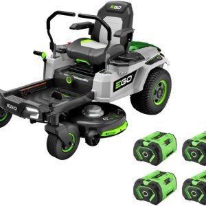 Collections ego power+ electric riding lawn mower, 42″ deck with zero turn radius, includes (4) 56v 10.0ah batteries and charger zt4204l