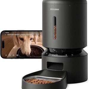 petlibro automatic cat feeder with camera, 1080p hd video with night vision, 5g wifi pet feeder with 2 way audio, low food & blockage sensor, motion & sound alerts for cat & dog single tray