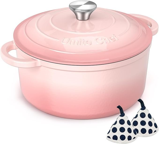 umite chef 5qt enameled cast iron dutch oven pot with lid, heavy duty cookware for bread baking, braising, stews, roasting, wedding registry ideas & gifts (pink) umite chef 5qt enameled cast iron dutch oven pot with lid, heavy duty cookware for bread baking, braising, stews, roasting, wedding registry ideas & gifts (pink)