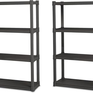 sterilite 2 pack 4 shelf unit, heavy duty shelving storage and utility rack – standing plastic organizer shelves for kitchen, bathroom, and garage