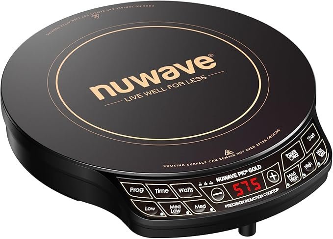 nuwave precision induction cooktop gold, 12” shatter proof ceramic glass surface, large 8” heating coil, portable, 51temp settings 100°f to 575°f, 3 wattage settings 600, 900, and 1500 watts nuwave precision induction cooktop gold, 12” shatter proof ceramic glass surface, large 8” heating coil, portable, 51temp settings 100°f to 575°f, 3 wattage settings 600, 900, and 1500 watts