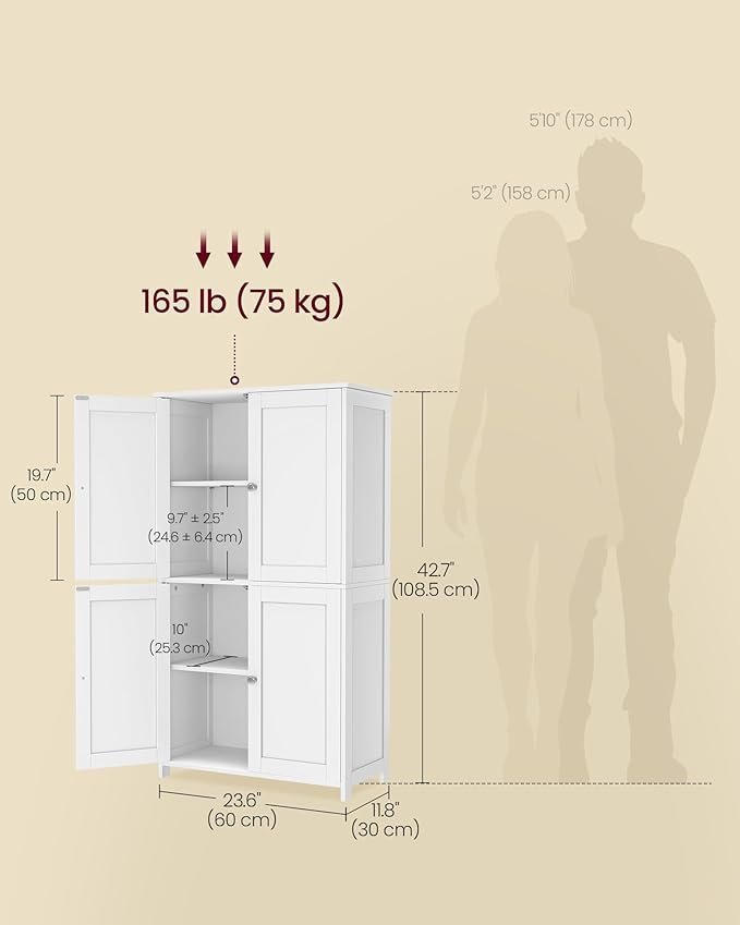 vasagle floor storage cabinet, shaker cabinet with 2 adjustable shelves, 4 doors, tall freestanding organizer unit, for kitchen bathroom living room, cloud white ubbc553wh01s vasagle floor storage cabinet, shaker cabinet with 2 adjustable shelves, 4 doors, tall freestanding organizer unit, for kitchen bathroom living room, cloud white ubbc553wh01s