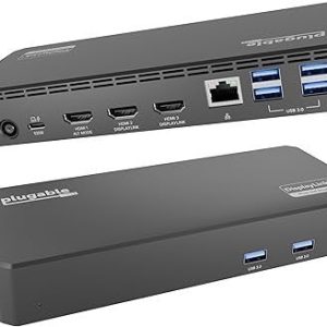 plugable usb c triple display docking station | 100w pd, 3x hdmi (1x 4k 30hz, 2x 1080p 60hz), 6x usb 5gbps ports | windows, macos, chromeos compatible – enhance productivity with multi monitor support