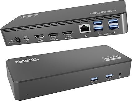 plugable usb c triple display docking station | 100w pd, 3x hdmi (1x 4k 30hz, 2x 1080p 60hz), 6x usb 5gbps ports | windows, macos, chromeos compatible – enhance productivity with multi monitor support plugable usb c triple display docking station | 100w pd, 3x hdmi (1x 4k 30hz, 2x 1080p 60hz), 6x usb 5gbps ports | windows, macos, chromeos compatible – enhance productivity with multi monitor support