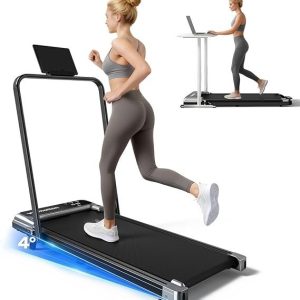 walking pad treadmill with handle bar and adjustable incline, compact portable treadmills for home office, 2.5hp quiet anti slip under desk treadmills, 0.6 3.8 mph remote speed control, 265 lbs