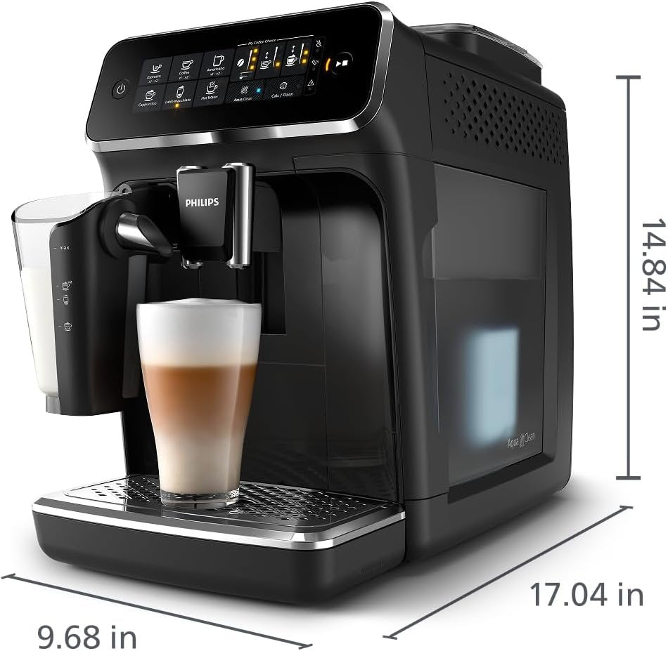 philips 3200 series fully automatic espresso machine, lattego milk frother, 5 coffee varieties, intuitive touch display, 100% ceramic grinder, aquaclean filter, my coffee choice, black (ep3241/54) philips 3200 series fully automatic espresso machine, lattego milk frother, 5 coffee varieties, intuitive touch display, 100% ceramic grinder, aquaclean filter, my coffee choice, black (ep3241/54)