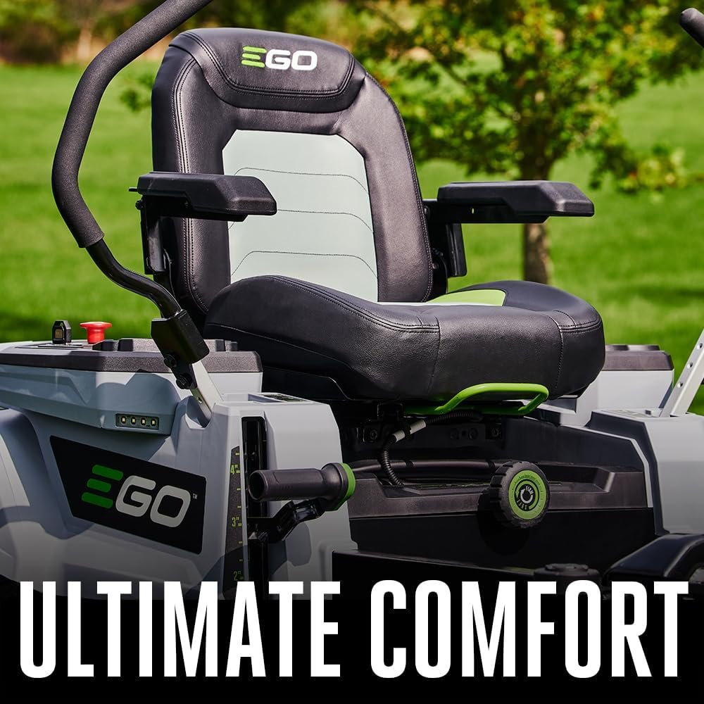 ego power+ electric riding lawn mower, 42″ deck with zero turn radius, includes (4) 56v 10.0ah batteries and charger zt4204l ego power+ electric riding lawn mower, 42″ deck with zero turn radius, includes (4) 56v 10.0ah batteries and charger zt4204l