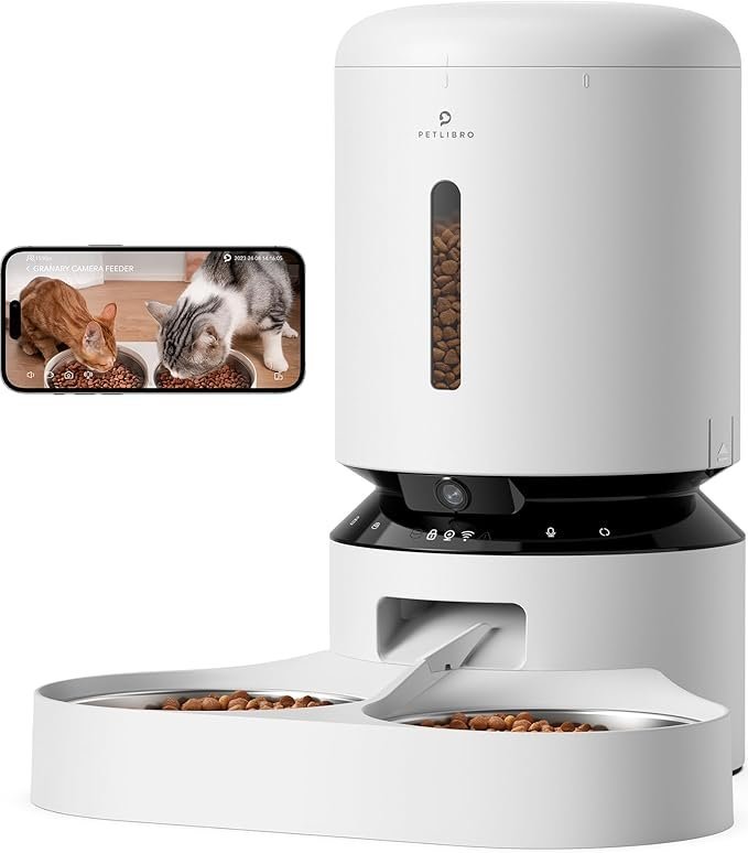 petlibro automatic cat feeder with camera for two cats, 1080p hd video with night vision, 5g wifi pet feeder with phone app control, 2 way audio for cat & dog, low food & motion & sound alerts petlibro automatic cat feeder with camera for two cats, 1080p hd video with night vision, 5g wifi pet feeder with phone app control, 2 way audio for cat & dog, low food & motion & sound alerts