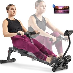 sunny health & fitness compact adjustable rowing machine with 12 levels of resistance for complete body workouts and optional free sunnyfit app enhanced connectivity