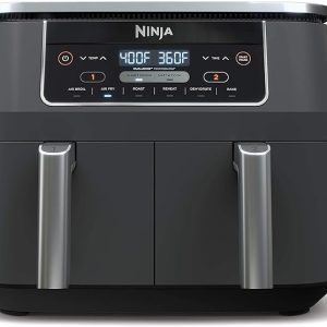 ninja dz201 foodi 8 quart 6 in 1 dualzone 2 basket air fryer with 2 independent frying baskets, match cook & smart finish to roast, broil, dehydrate & more for quick, easy meals, grey