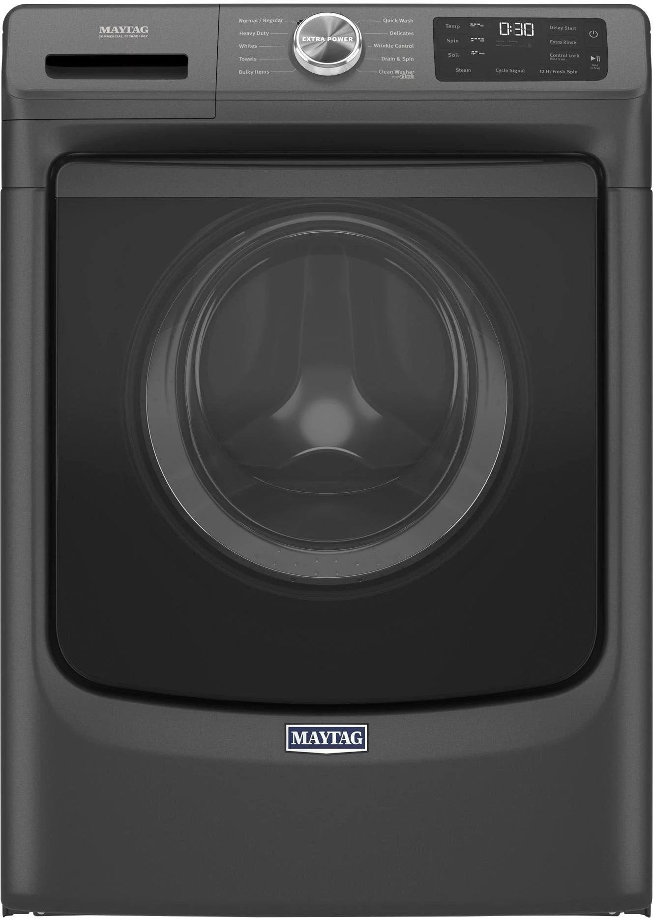 maytag – 4.5 cu. ft. high efficiency stackable front load washer with steam and extra power button – volcano black maytag – 4.5 cu. ft. high efficiency stackable front load washer with steam and extra power button – volcano black