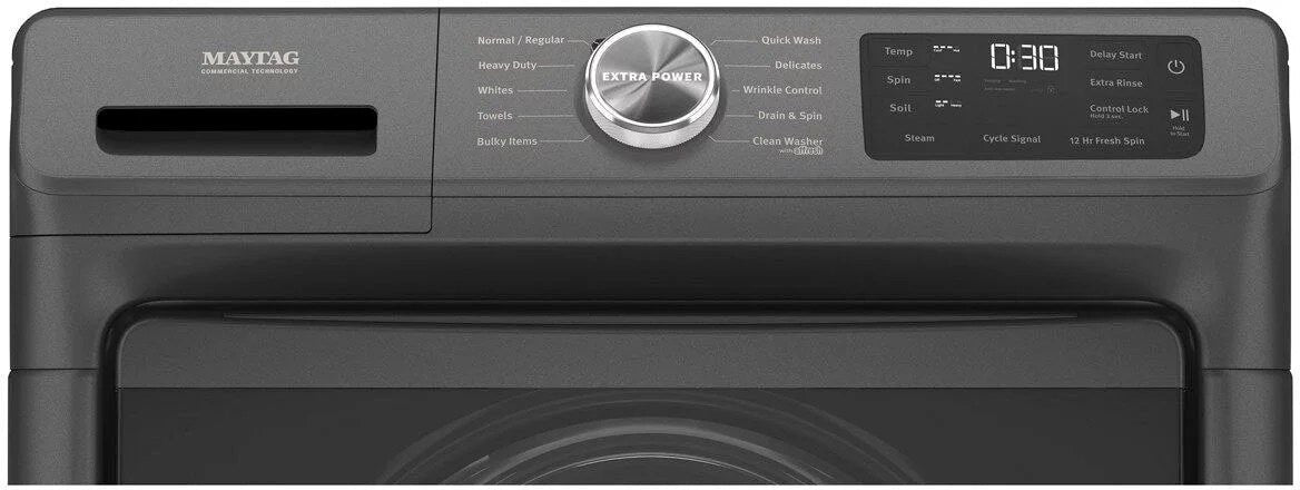 maytag – 4.5 cu. ft. high efficiency stackable front load washer with steam and extra power button – volcano black maytag – 4.5 cu. ft. high efficiency stackable front load washer with steam and extra power button – volcano black