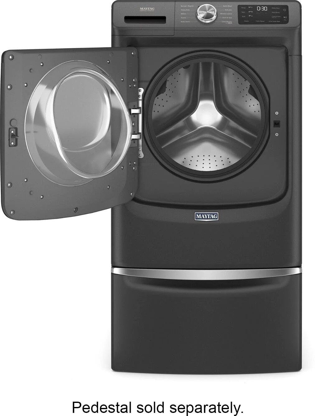 maytag – 4.5 cu. ft. high efficiency stackable front load washer with steam and extra power button – volcano black maytag – 4.5 cu. ft. high efficiency stackable front load washer with steam and extra power button – volcano black
