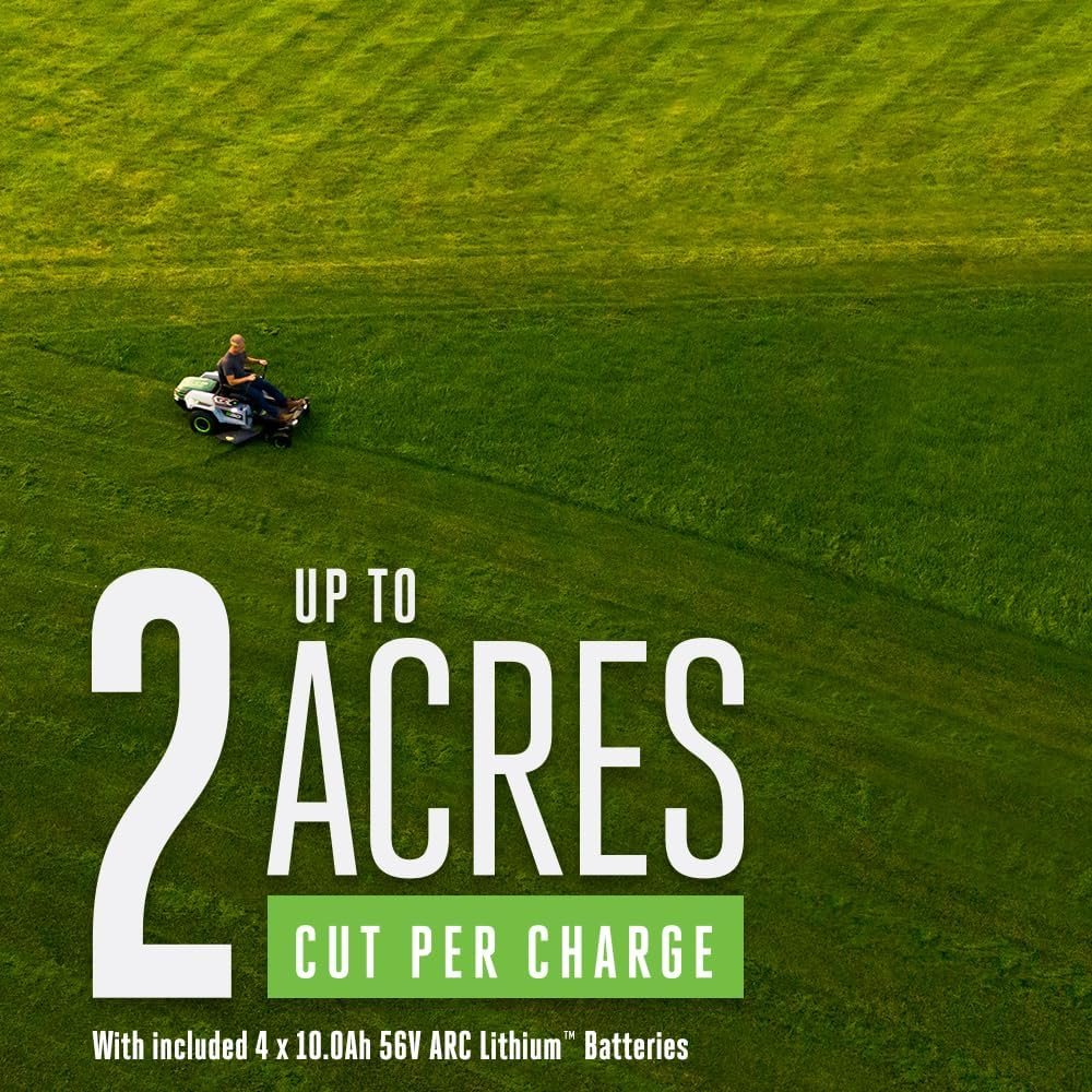 ego power+ electric riding lawn mower, 42″ deck with zero turn radius, includes (4) 56v 10.0ah batteries and charger zt4204l ego power+ electric riding lawn mower, 42″ deck with zero turn radius, includes (4) 56v 10.0ah batteries and charger zt4204l
