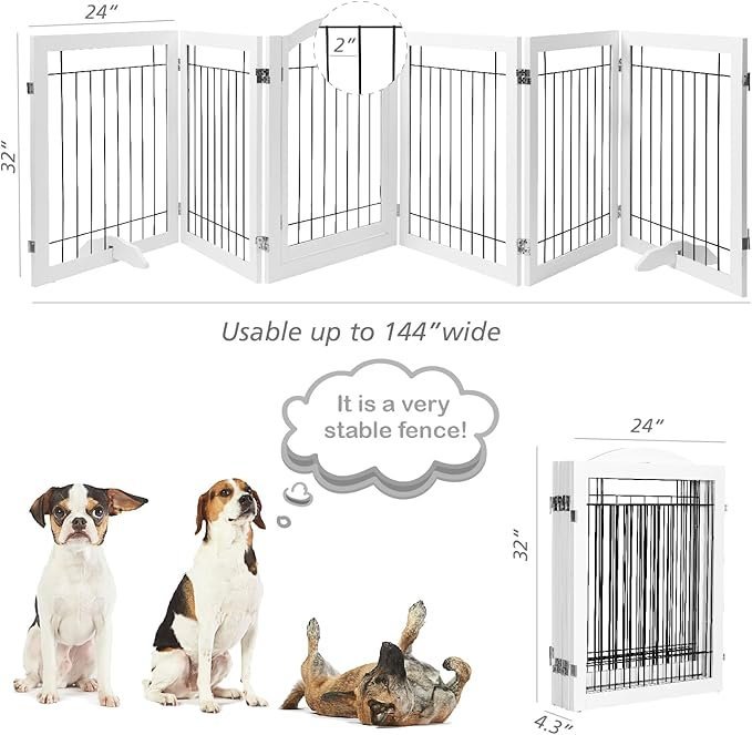 pawland 144 inch extra wide 30 inches tall dog gate with door walk through, freestanding wire pet gate for the house, doorway, stairs, pet puppy safety fence, support feet included, white,6 panels pawland 144 inch extra wide 30 inches tall dog gate with door walk through, freestanding wire pet gate for the house, doorway, stairs, pet puppy safety fence, support feet included, white,6 panels