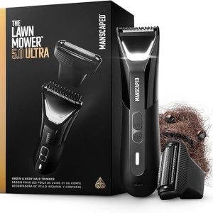 manscaped® the lawn mower® 5.0 ultra groin & body hair trimmer – dual head skinsafe® trimmer & foil blades, waterproof wet/dry groomer, usb c rechargeable with travel case, men’s ball shaver, black