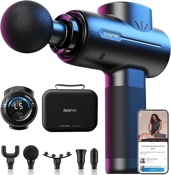 renpho active+ percussion massage gun, mothers day gifts, 5 adjustable speeds for back, neck, muscle recovery – app controlled guided courses, with carry case for professional athlete, gym and travel renpho active+ percussion massage gun, mothers day gifts, 5 adjustable speeds for back, neck, muscle recovery – app controlled guided courses, with carry case for professional athlete, gym and travel
