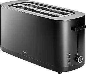 zwilling enfinigy, 4 slice long slot toaster, extra wide 1.5″ slots for bagels and toast, black