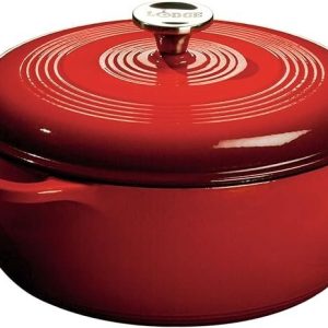 lodge essential enamel cast iron dutch oven – perfect for bread baking, braising, marinating & slow cooking – features moisture sealing lid & dual handles – kitchen essentials – 6 quarts – island spice red