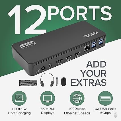 plugable usb c triple display docking station | 100w pd, 3x hdmi (1x 4k 30hz, 2x 1080p 60hz), 6x usb 5gbps ports | windows, macos, chromeos compatible – enhance productivity with multi monitor support plugable usb c triple display docking station | 100w pd, 3x hdmi (1x 4k 30hz, 2x 1080p 60hz), 6x usb 5gbps ports | windows, macos, chromeos compatible – enhance productivity with multi monitor support