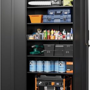 letaya metal garage storage cabinets with lock 72 tall tool organizer steel lockers, 5 adjustable layers shelves for home,office,warehouse,garage,(black 72“) | with lock, 72 tall, tool organizer