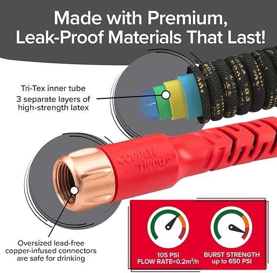 pocket hose 100 ft copper head expandable garden hose with pocket pivot, no tangles, as seen on tv, 360° swivel, tri tex tubing, force field jacket, lead free, no kink, anti burst w/apt pocket hose 100 ft copper head expandable garden hose with pocket pivot, no tangles, as seen on tv, 360° swivel, tri tex tubing, force field jacket, lead free, no kink, anti burst w/apt