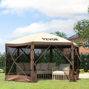 vevor pop up gazebo screen tent, pop up instant gazebo tents with mosquito netting outdoor canopy, 6 sided sun shelter 10x10ft with 6 removable wind cloths & 2 mesh windows, pavilion tent for patio