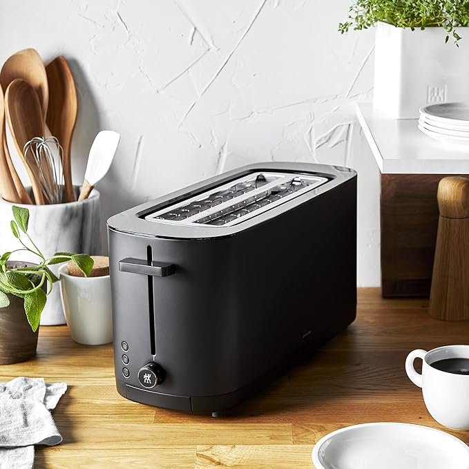 zwilling enfinigy, 4 slice long slot toaster, extra wide 1.5″ slots for bagels and toast, black zwilling enfinigy, 4 slice long slot toaster, extra wide 1.5″ slots for bagels and toast, black