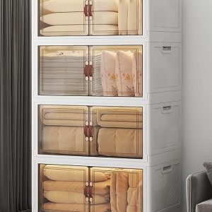 uamfuri stackable storage bins with lids, 720qt closet organizers and storage with doors and wheels, extra large storage cabinet, collapsible plastic drawers for bedroom dorm office garage