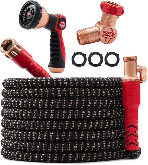 pocket hose 100 ft copper head expandable garden hose with pocket pivot, no tangles, as seen on tv, 360° swivel, tri tex tubing, force field jacket, lead free, no kink, anti burst w/apt pocket hose 100 ft copper head expandable garden hose with pocket pivot, no tangles, as seen on tv, 360° swivel, tri tex tubing, force field jacket, lead free, no kink, anti burst w/apt
