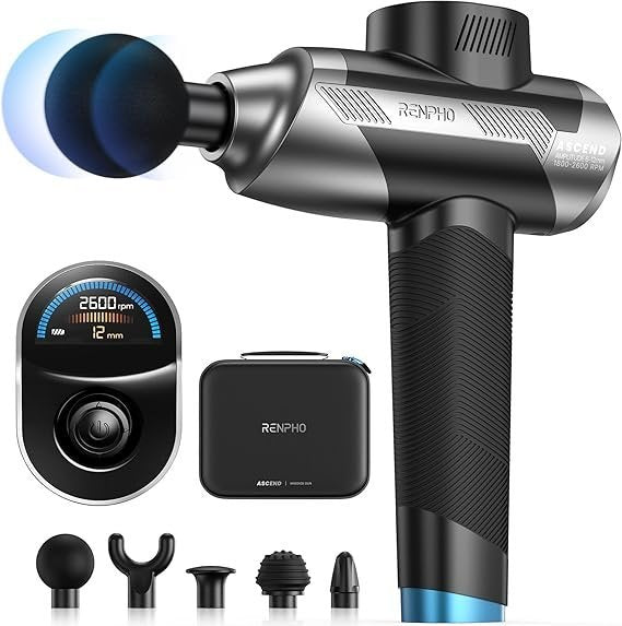 renpho ascend professional massage gun, mothers day gifts, fsa eligible hsa, adjustable 6 12mm amplitude for customized intensity, deep tissue percussion massager with 5 speeds, 5 attachments renpho ascend professional massage gun, mothers day gifts, fsa eligible hsa, adjustable 6 12mm amplitude for customized intensity, deep tissue percussion massager with 5 speeds, 5 attachments
