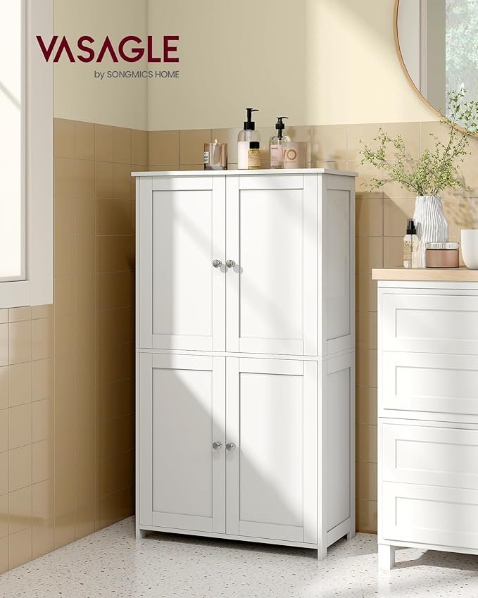 vasagle floor storage cabinet, shaker cabinet with 2 adjustable shelves, 4 doors, tall freestanding organizer unit, for kitchen bathroom living room, cloud white ubbc553wh01s vasagle floor storage cabinet, shaker cabinet with 2 adjustable shelves, 4 doors, tall freestanding organizer unit, for kitchen bathroom living room, cloud white ubbc553wh01s