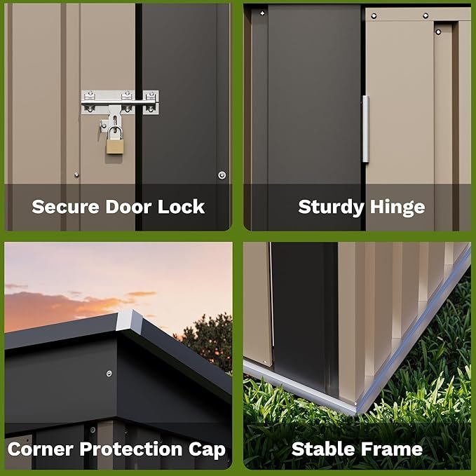 patiowell 5×3 ft outdoor storage shed, tool shed with sloping roof and lockable door, metal shed for backyard garden patio lawn, brown patiowell 5×3 ft outdoor storage shed, tool shed with sloping roof and lockable door, metal shed for backyard garden patio lawn, brown