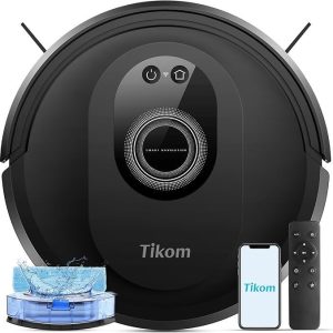 tikom robot vacuum and mop combo, 5000pa robotic vacuum cleaner, 150 min max, app & remote control, ideal for hard floor, carpet, pet hair, self charge(g8000 max)