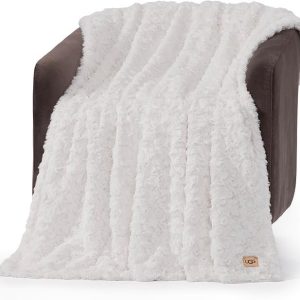 ugg adalee faux fur throw blanket for couch, cozy soft blanket for bed or chair, giftable fluffy throw, machine washable, luxury spring home decor, 50 inch x 70 inch, natural white