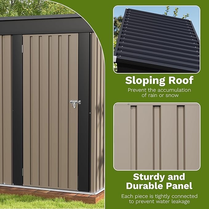 patiowell 5×3 ft outdoor storage shed, tool shed with sloping roof and lockable door, metal shed for backyard garden patio lawn, brown patiowell 5×3 ft outdoor storage shed, tool shed with sloping roof and lockable door, metal shed for backyard garden patio lawn, brown