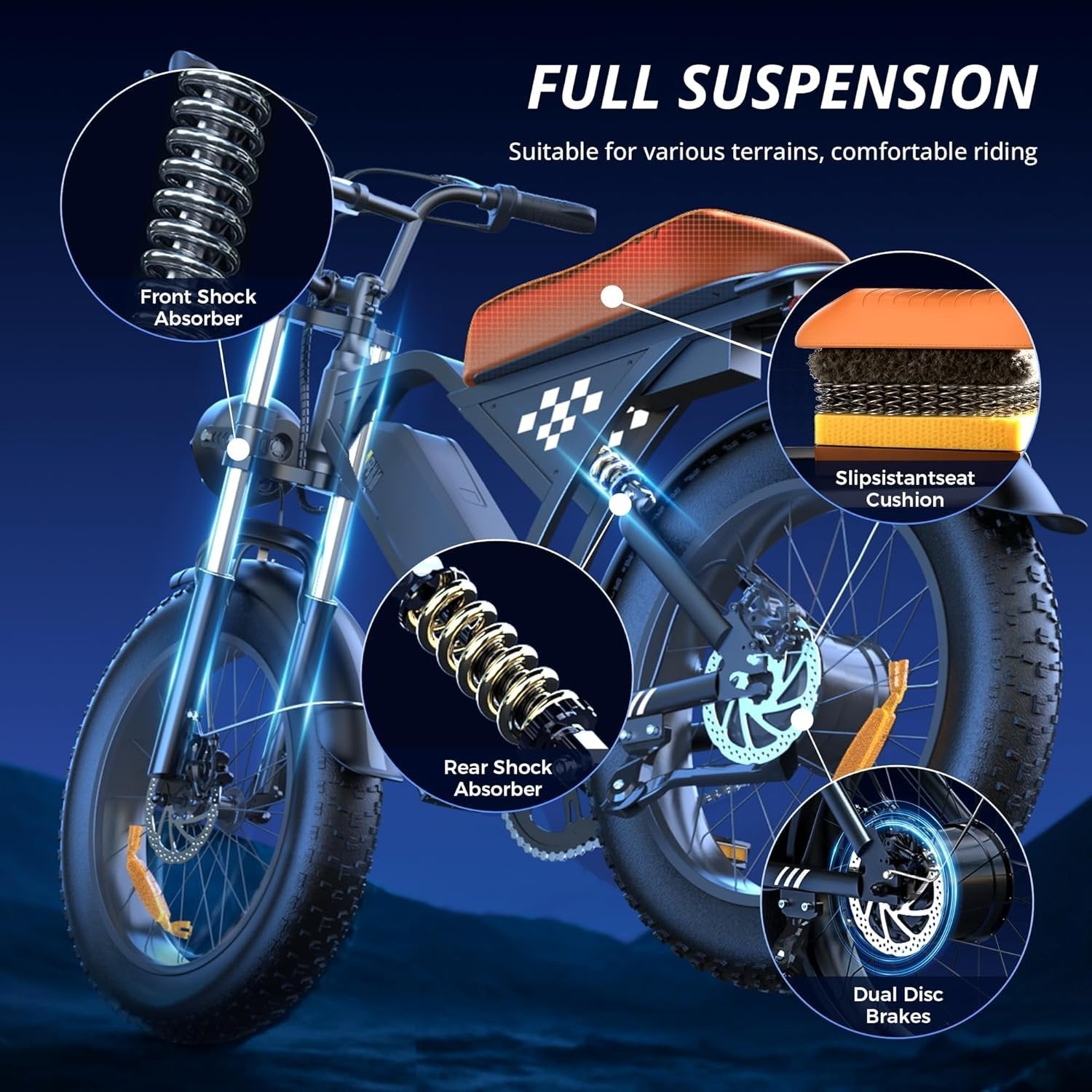 electric bike for adults, 750–1000w, 60 mile range, 20mph, 20″/26″ tires, mountain & commuting electric bike for adults, 750–1000w, 60 mile range, 20mph, 20″/26″ tires, mountain & commuting