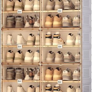 antbox portable shoe rack organizer for closet entryway, stackable sneaker storage shoe cabinet with magnetic clear door, large plastic storage containers bins with lids 10 tiers 40 pairs