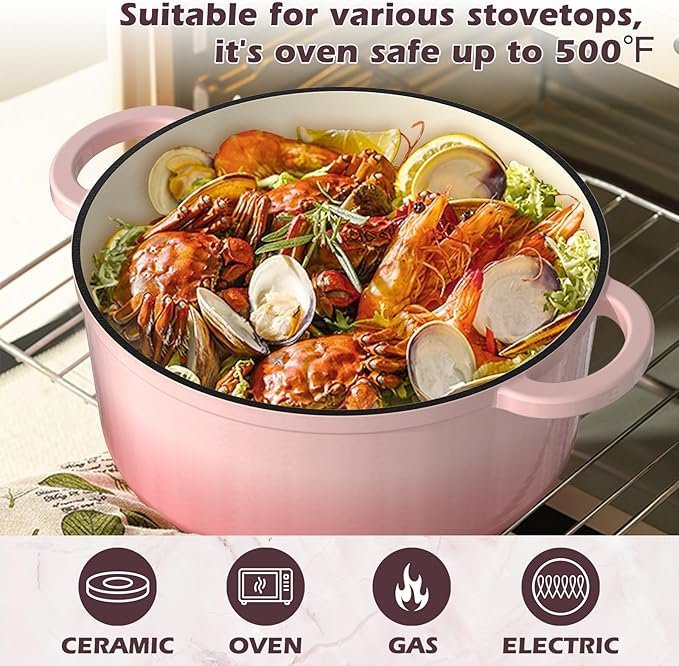 umite chef 5qt enameled cast iron dutch oven pot with lid, heavy duty cookware for bread baking, braising, stews, roasting, wedding registry ideas & gifts (pink) umite chef 5qt enameled cast iron dutch oven pot with lid, heavy duty cookware for bread baking, braising, stews, roasting, wedding registry ideas & gifts (pink)