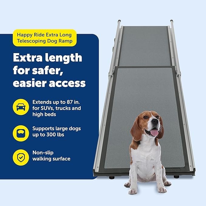 petsafe happy ride compact telescoping dog ramp – portable pet ramp for cars, trucks & suvs with adjustable sizing – non slip design – lightweight pet mobility assistance – extra long petsafe happy ride compact telescoping dog ramp – portable pet ramp for cars, trucks & suvs with adjustable sizing – non slip design – lightweight pet mobility assistance – extra long
