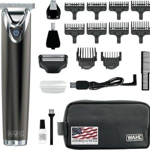 Collections wahl usa stainless steel lithium ion 2.0+ slate beard trimmer for men – electric shaver, nose ear trimmer, rechargeable all in one men’s grooming kit – model 9864