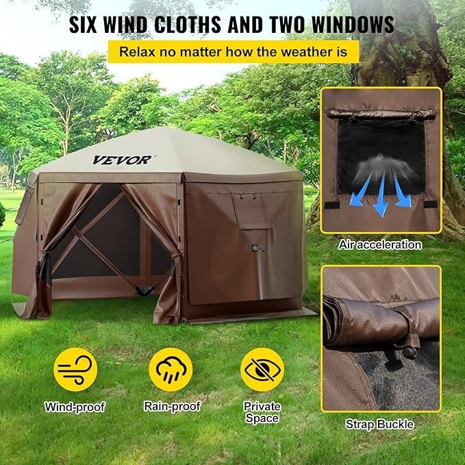 vevor pop up gazebo screen tent, pop up instant gazebo tents with mosquito netting outdoor canopy, 6 sided sun shelter 10x10ft with 6 removable wind cloths & 2 mesh windows, pavilion tent for patio vevor pop up gazebo screen tent, pop up instant gazebo tents with mosquito netting outdoor canopy, 6 sided sun shelter 10x10ft with 6 removable wind cloths & 2 mesh windows, pavilion tent for patio