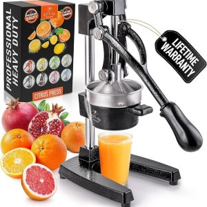 Home zulay kitchen cast iron juicer – easy to clean heavy duty manual juicer, professional citrus juicer – stainless steel lemon squeezer – manual citrus press & orange squeezer – orange juicer (black)