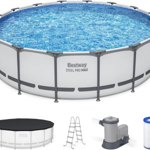 bestway steel pro max 16 foot x 48 inch round metal frame above ground outdoor swimming pool set